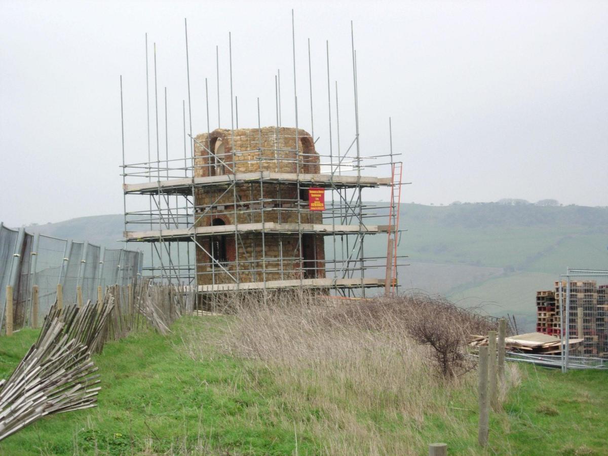 Pictures of Clavell Tower before and after it was rebuilt at Kimmeridge 