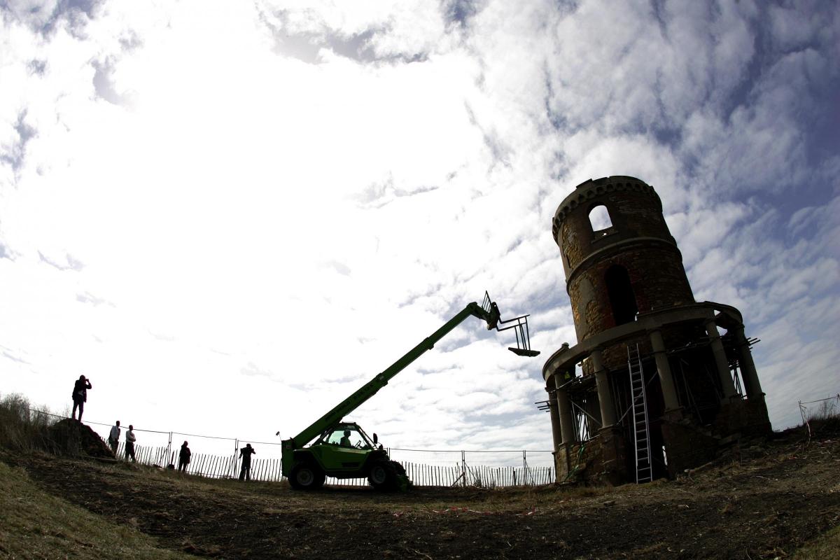 Pictures of Clavell Tower before and after it was rebuilt at Kimmeridge 