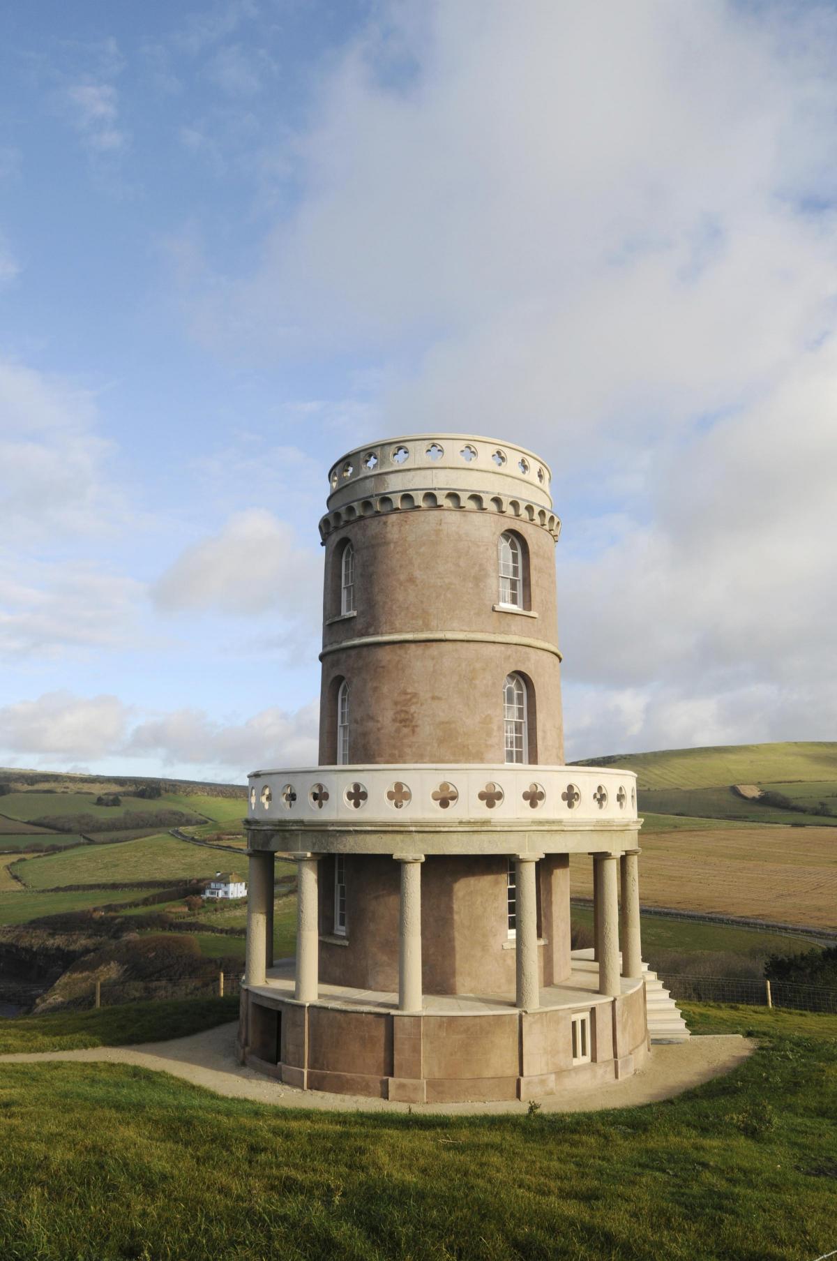 Pictures of Clavell Tower before and after it was rebuilt at Kimmeridge 