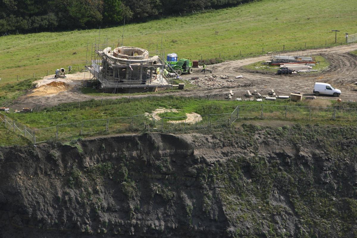 Pictures of Clavell Tower before and after it was rebuilt at Kimmeridge 