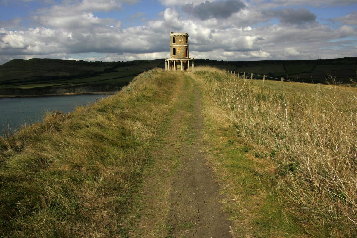 Pictures of Clavell Tower before and after it was rebuilt at Kimmeridge 