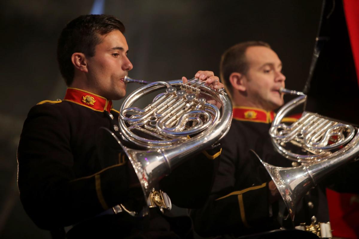 The HM Royal Marine's Band Collingwood perform at Boscombe Pier as part of the Night Air for Bournemouth Air Festival. 
