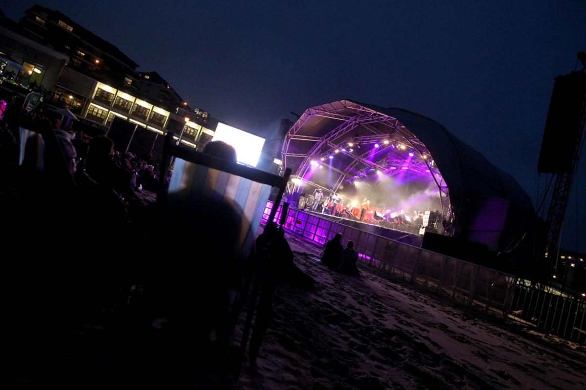 The HM Royal Marine's Band Collingwood perform at Boscombe Pier as part of the Night Air for Bournemouth Air Festival. 
