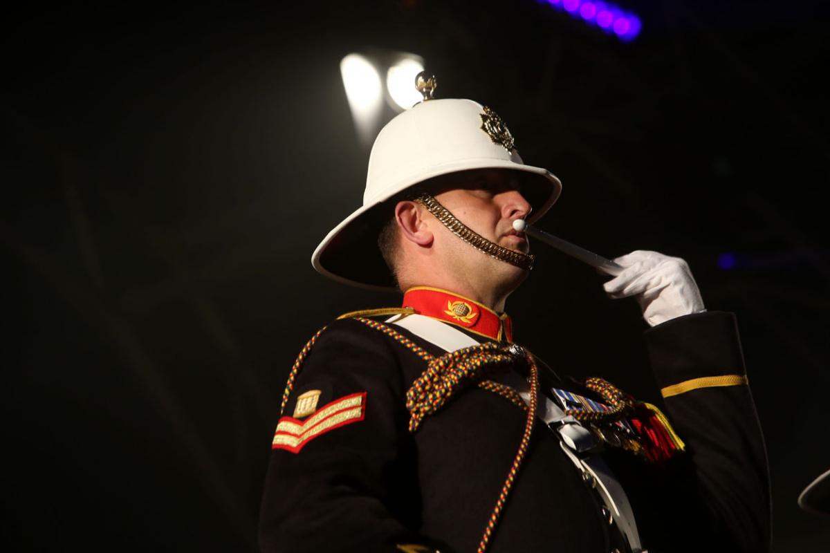 The HM Royal Marine's Band Collingwood perform at Boscombe Pier as part of the Night Air for Bournemouth Air Festival. 
