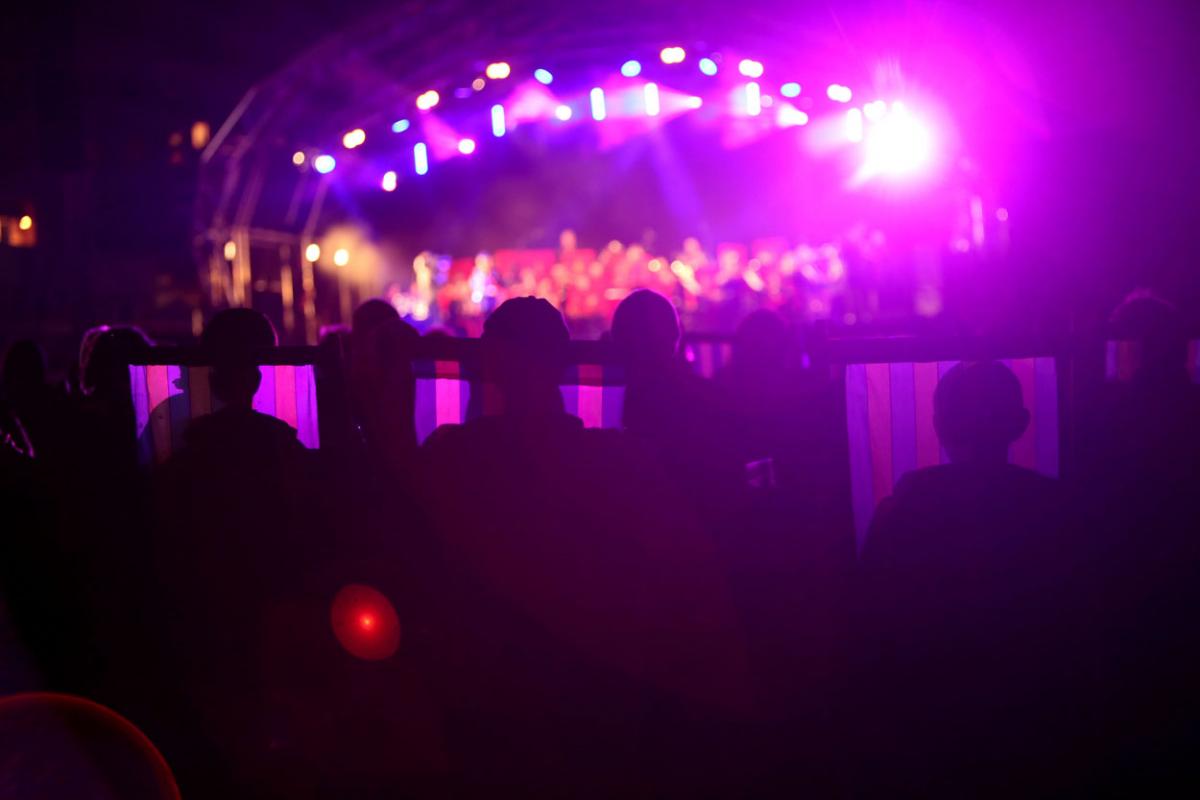 The HM Royal Marine's Band Collingwood perform at Boscombe Pier as part of the Night Air for Bournemouth Air Festival. 
