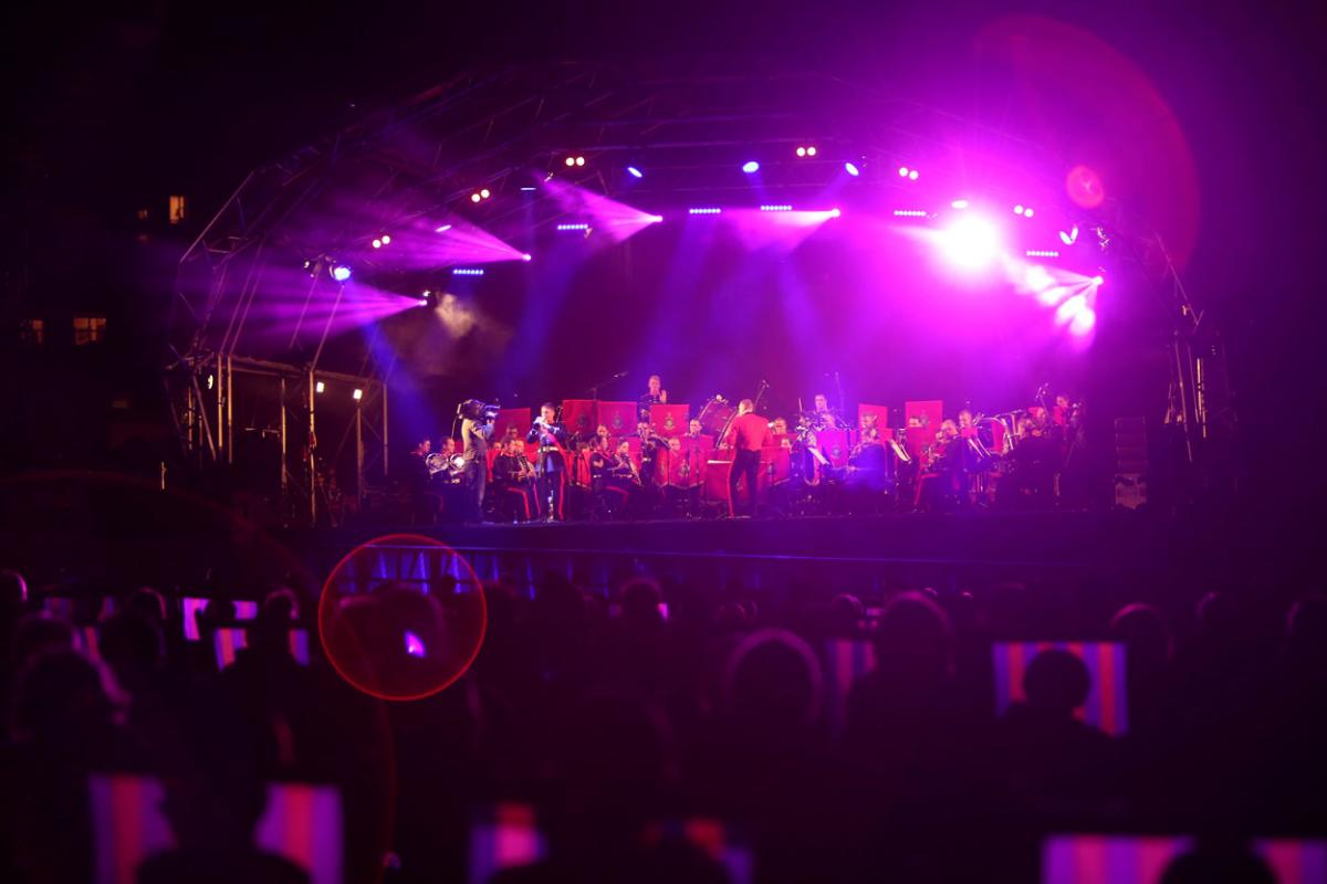 The HM Royal Marine's Band Collingwood perform at Boscombe Pier as part of the Night Air for Bournemouth Air Festival. 
