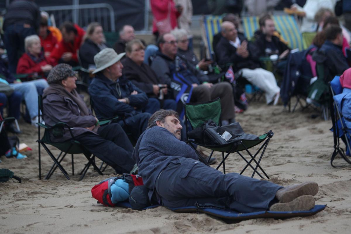 The HM Royal Marine's Band Collingwood perform at Boscombe Pier as part of the Night Air for Bournemouth Air Festival. 
