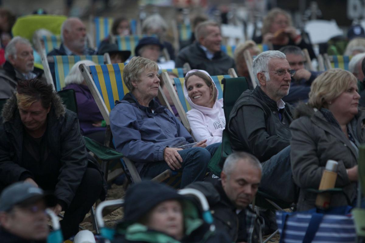 The HM Royal Marine's Band Collingwood perform at Boscombe Pier as part of the Night Air for Bournemouth Air Festival. 
