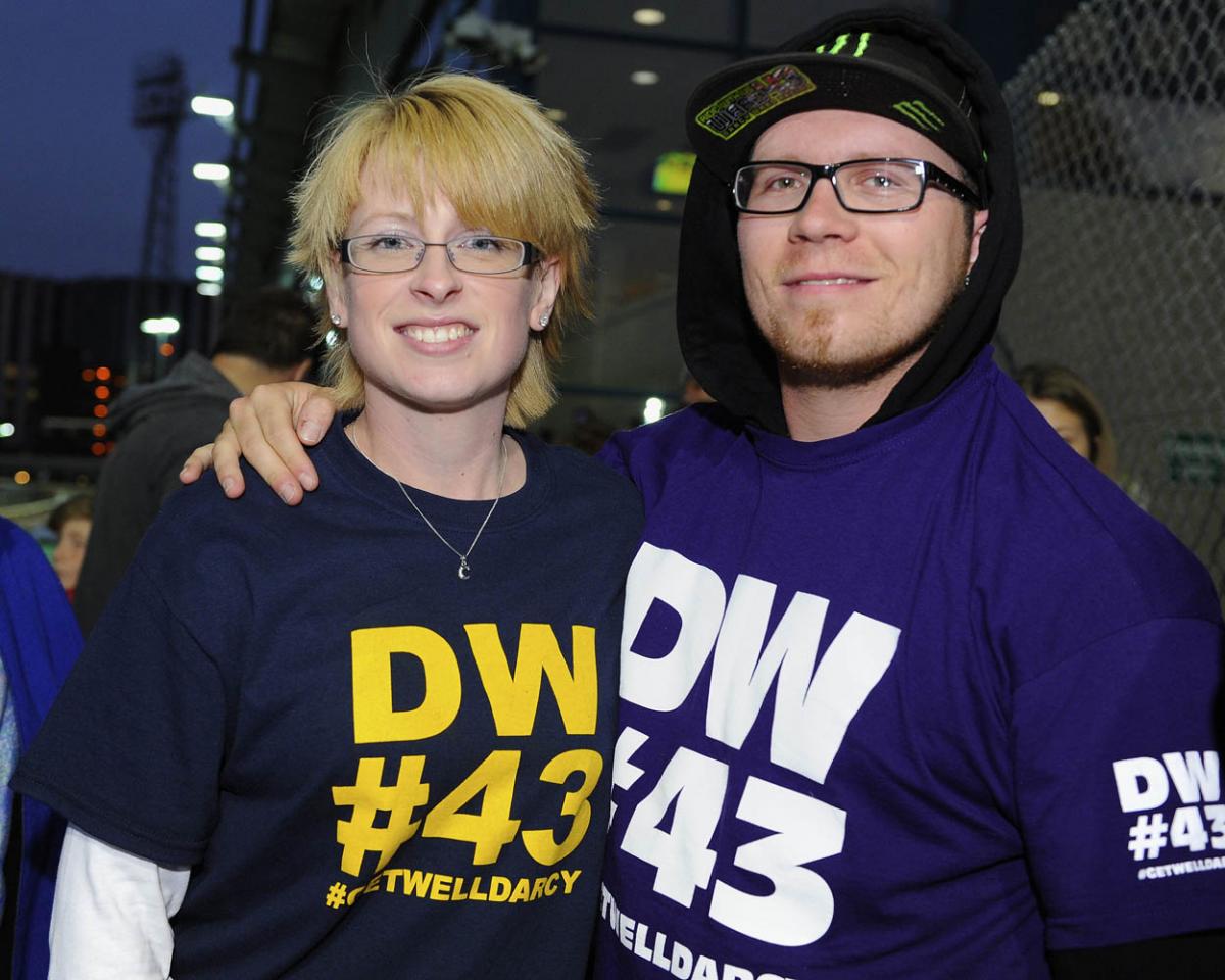 Fellow riders and speedway fans gather to support Darcy Ward at his benefit speedway  meeting  Team Magic v Team Monster at Poole Stadium 7th October 2015. Picturse by Denis Murphy