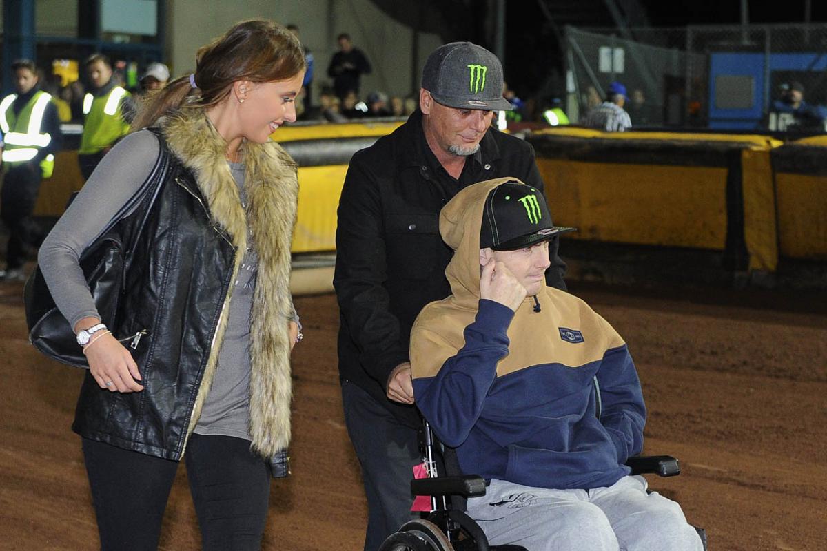 Fellow riders and speedway fans gather to support Darcy Ward at his benefit speedway  meeting  Team Magic v Team Monster at Poole Stadium 7th October 2015. Picturse by Denis Murphy