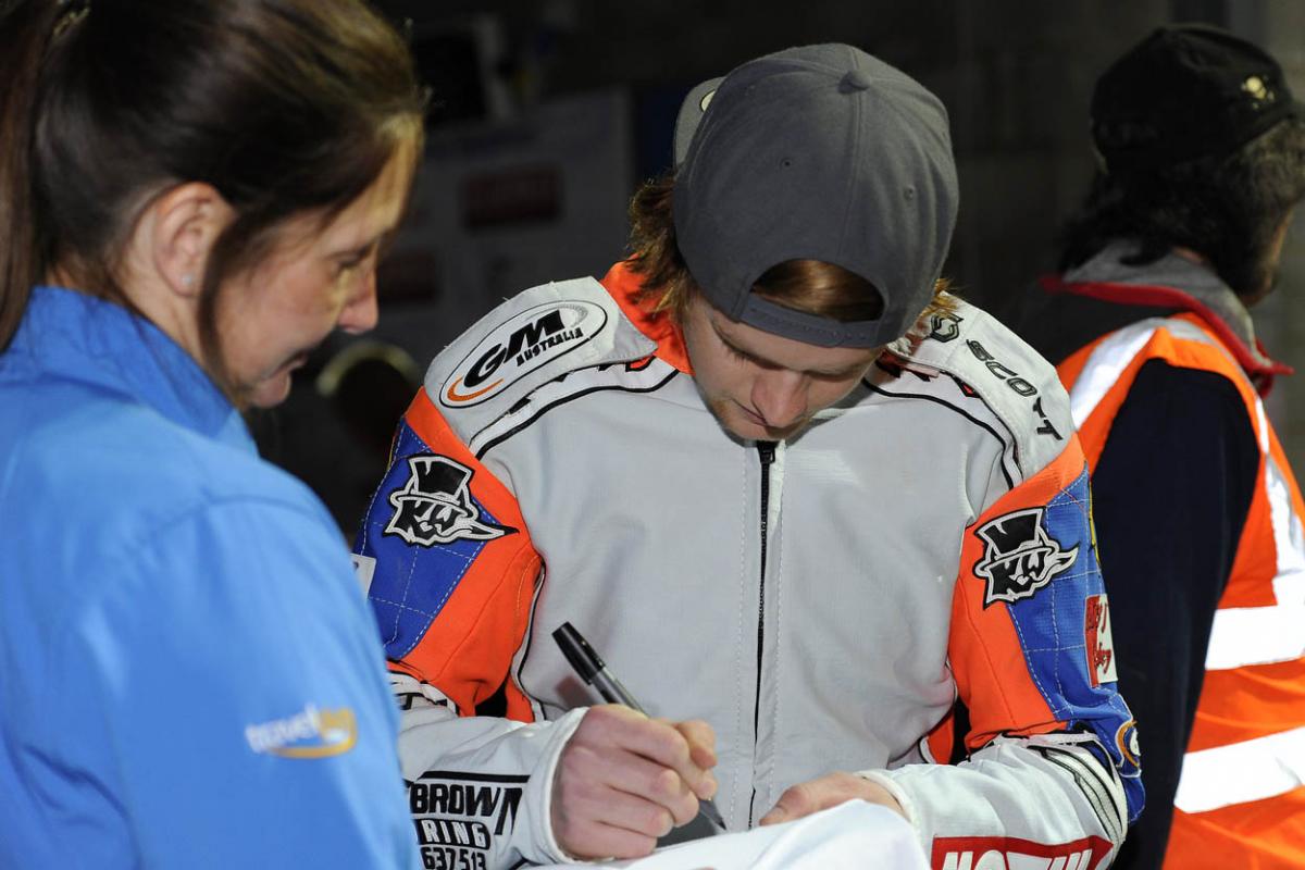 Fellow riders and speedway fans gather to support Darcy Ward at his benefit speedway  meeting  Team Magic v Team Monster at Poole Stadium 7th October 2015. Picturse by Denis Murphy