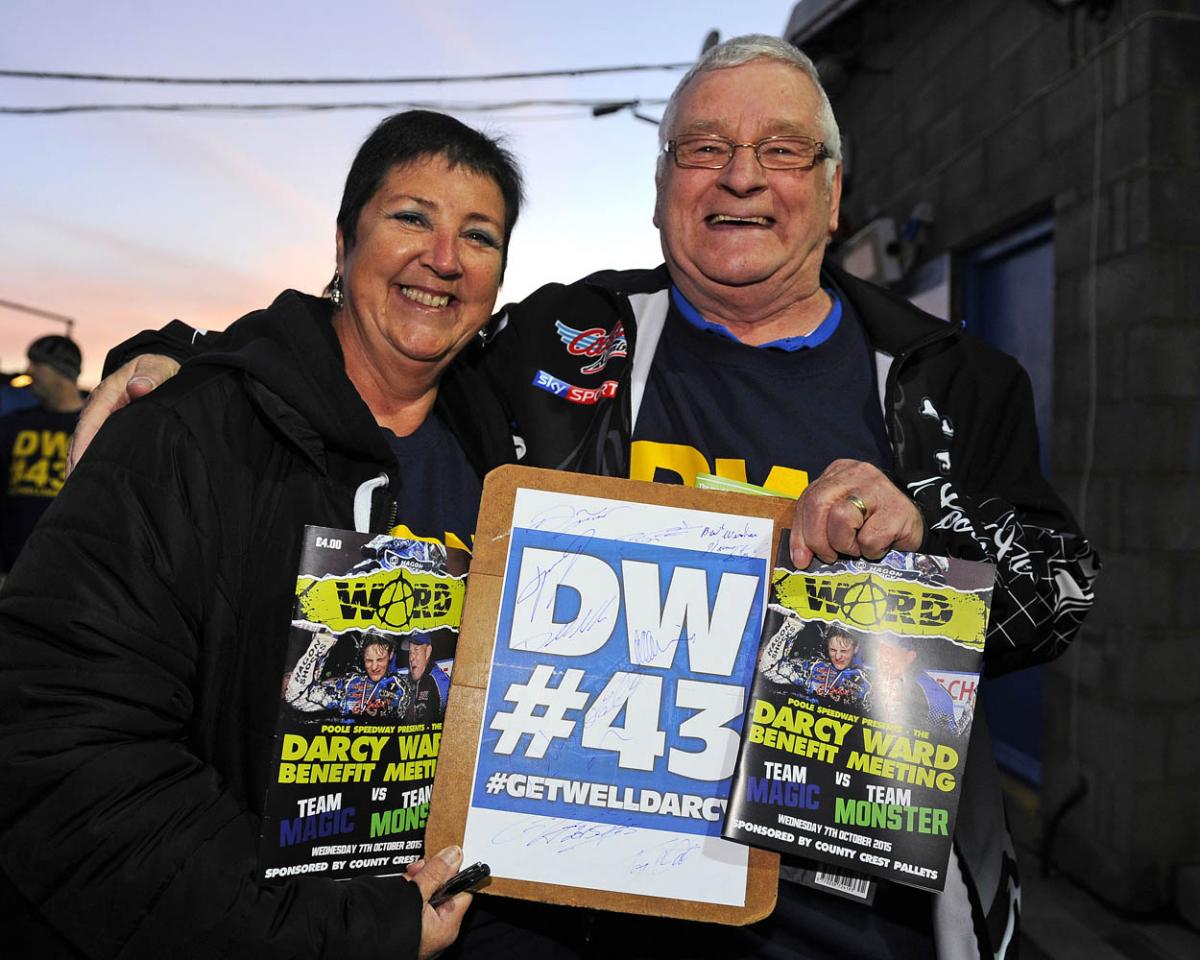 Fellow riders and speedway fans gather to support Darcy Ward at his benefit speedway  meeting  Team Magic v Team Monster at Poole Stadium 7th October 2015. Picturse by Denis Murphy